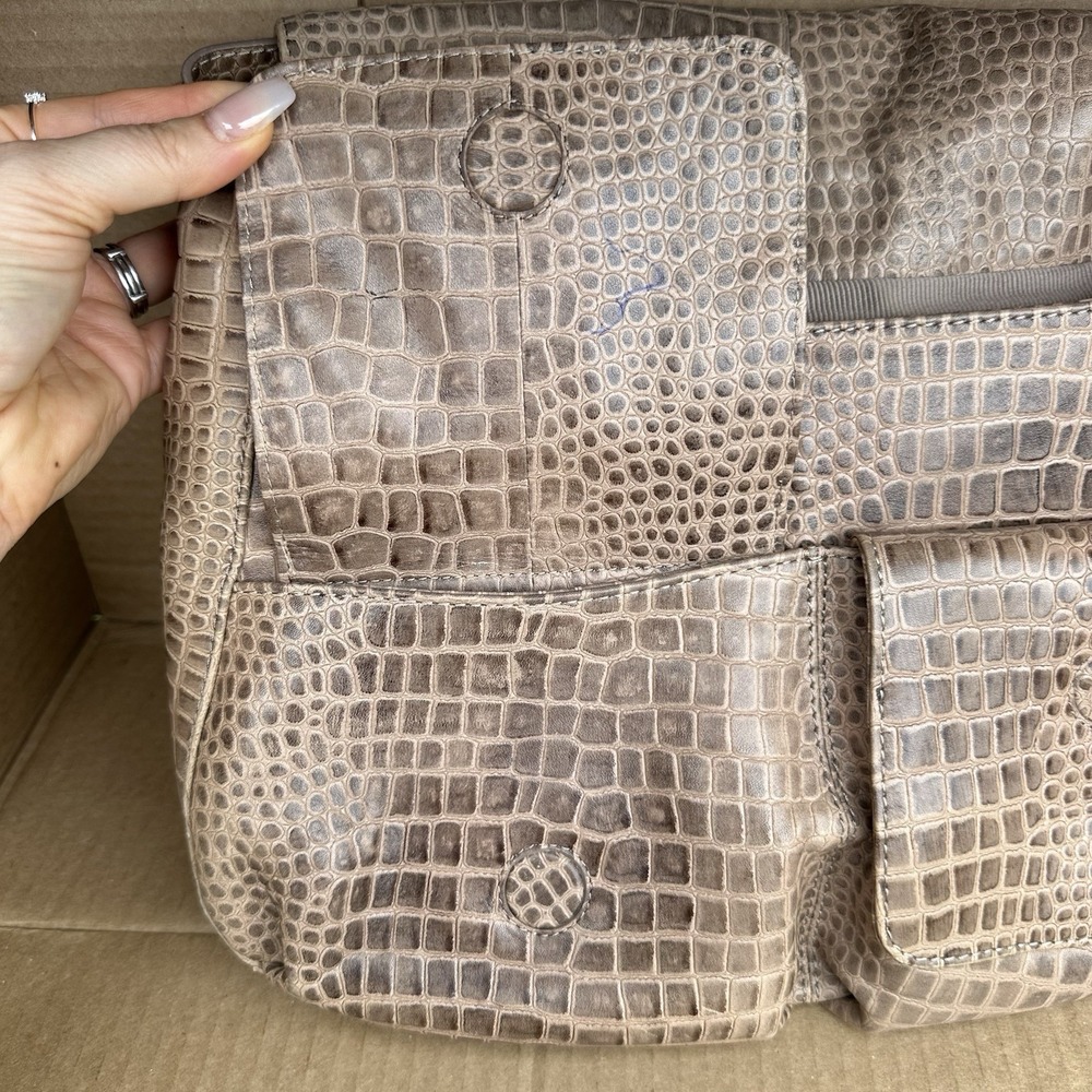 Radley London Grosvenor Leather Flap Shoulder Bag Croc Embossed Taupe NWOT - Picture 6 of 11